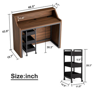 English Elm 46.5Inch Reception Desk with Geometric Cutout Front Walnut Finish and Built-In Cable Management Walnut+Black W1162P511617