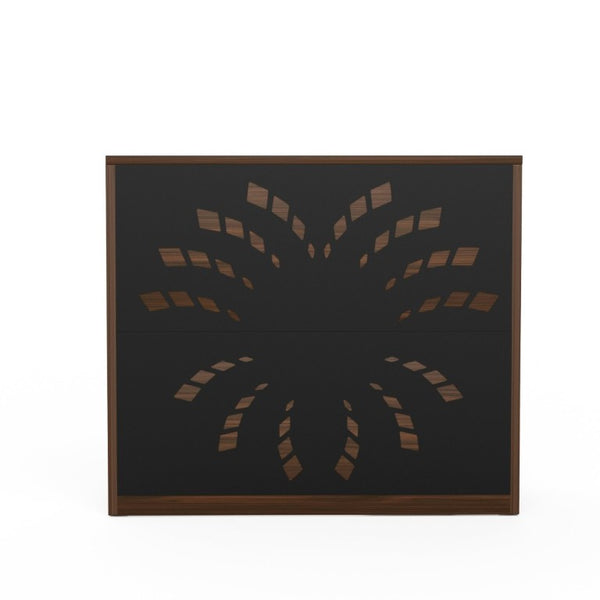 English Elm 46.5Inch Reception Desk with Geometric Cutout Front Walnut Finish and Built-In Cable Management Walnut+Black W1162P511617