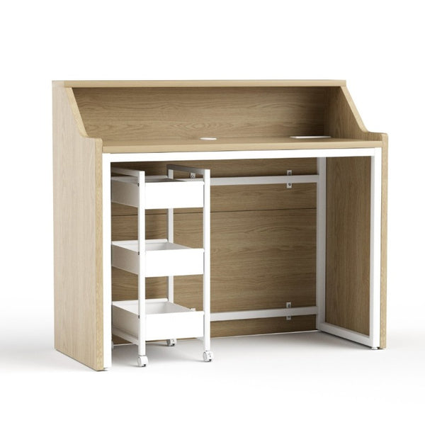 English Elm 46.5Inch Reception Desk with Geometric Cutout Front Walnut Finish and Built-In Cable Management Natural+White W1162P511625