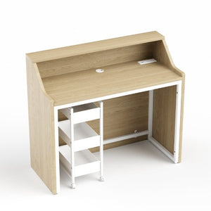English Elm 46.5Inch Reception Desk with Geometric Cutout Front Walnut Finish and Built-In Cable Management Natural+White W1162P511625