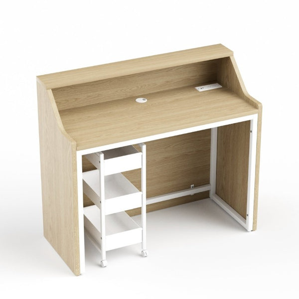 English Elm 46.5Inch Reception Desk with Geometric Cutout Front Walnut Finish and Built-In Cable Management Natural+White W1162P511625