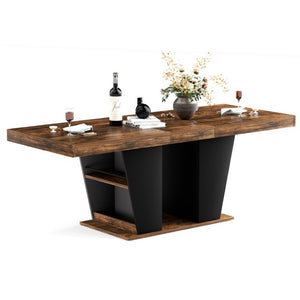 English Elm 78.7Rustic-Style Extendable Wood Dining Table with Side Shelves Seats 10 Industrial Rustic Brown+Black W1162P511649