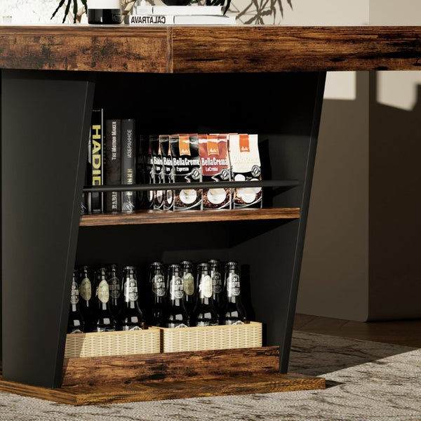 English Elm 78.7Rustic-Style Extendable Wood Dining Table with Side Shelves Seats 10 Industrial Rustic Brown+Black W1162P511649