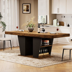 English Elm 78.7Rustic-Style Extendable Wood Dining Table with Side Shelves Seats 10 Industrial Rustic Brown+Black W1162P511649