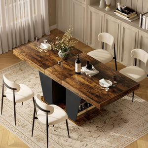 English Elm 78.7Rustic-Style Extendable Wood Dining Table with Side Shelves Seats 10 Industrial Rustic Brown+Black W1162P511649