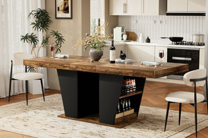 English Elm 78.7Rustic-Style Extendable Wood Dining Table with Side Shelves Seats 10 Industrial Rustic Brown+Black W1162P511649