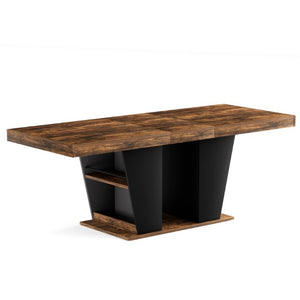 English Elm 78.7Rustic-Style Extendable Wood Dining Table with Side Shelves Seats 10 Industrial Rustic Brown+Black W1162P511649