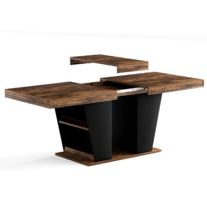 English Elm 78.7Rustic-Style Extendable Wood Dining Table with Side Shelves Seats 10 Industrial Rustic Brown+Black W1162P511649