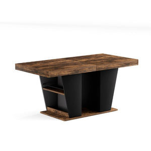 English Elm 78.7Rustic-Style Extendable Wood Dining Table with Side Shelves Seats 10 Industrial Rustic Brown+Black W1162P511649