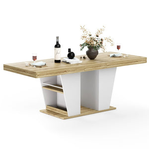 English Elm 78.7Rustic-Style Extendable Wood Dining Table with Side Shelves Seats 10 Industrial Natural+White W1162P511651