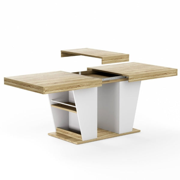English Elm 78.7Rustic-Style Extendable Wood Dining Table with Side Shelves Seats 10 Industrial Natural+White W1162P511651