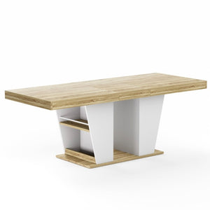 English Elm 78.7Rustic-Style Extendable Wood Dining Table with Side Shelves Seats 10 Industrial Natural+White W1162P511651