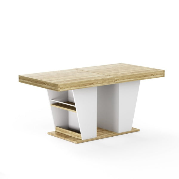 English Elm 78.7Rustic-Style Extendable Wood Dining Table with Side Shelves Seats 10 Industrial Natural+White W1162P511651
