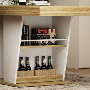 English Elm 78.7Rustic-Style Extendable Wood Dining Table with Side Shelves Seats 10 Industrial Natural+White W1162P511651