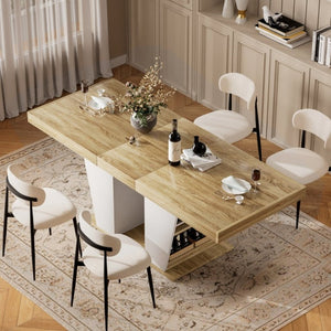 English Elm 78.7Rustic-Style Extendable Wood Dining Table with Side Shelves Seats 10 Industrial Natural+White W1162P511651