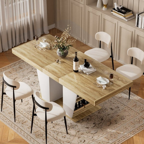 English Elm 78.7Rustic-Style Extendable Wood Dining Table with Side Shelves Seats 10 Industrial Natural+White W1162P511651