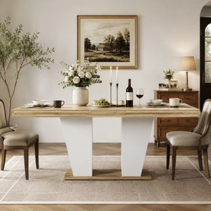English Elm 78.7Rustic-Style Extendable Wood Dining Table with Side Shelves Seats 10 Industrial Natural+White W1162P511651