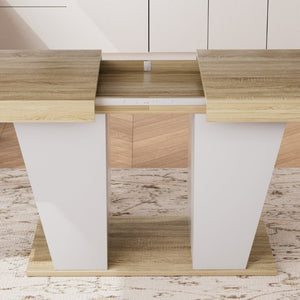 English Elm 78.7Rustic-Style Extendable Wood Dining Table with Side Shelves Seats 10 Industrial Natural+White W1162P511651