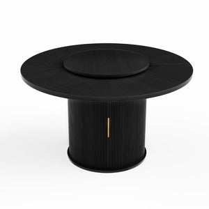 English Elm 55-Inch Round Dining Table Seats Six with Lazy Susan Turntable and Tiered Storage W1162P521775