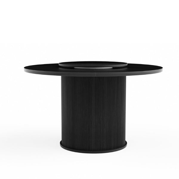 English Elm 55-Inch Round Dining Table Seats Six with Lazy Susan Turntable and Tiered Storage W1162P521775