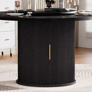 English Elm 55-Inch Round Dining Table Seats Six with Lazy Susan Turntable and Tiered Storage W1162P521775