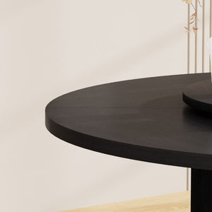 English Elm 55-Inch Round Dining Table Seats Six with Lazy Susan Turntable and Tiered Storage W1162P521775