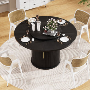 English Elm 55-Inch Round Dining Table Seats Six with Lazy Susan Turntable and Tiered Storage W1162P521775