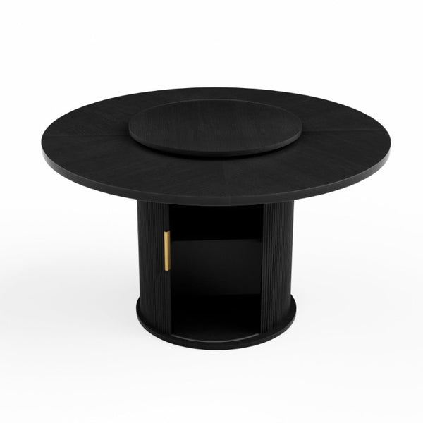 English Elm 55-Inch Round Dining Table Seats Six with Lazy Susan Turntable and Tiered Storage W1162P521775