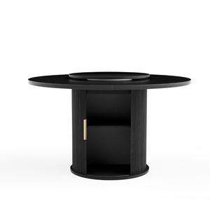 English Elm 55-Inch Round Dining Table Seats Six with Lazy Susan Turntable and Tiered Storage W1162P521775