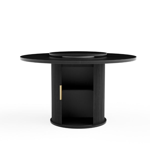 English Elm 55-Inch Round Dining Table Seats Six with Lazy Susan Turntable and Tiered Storage W1162P521775