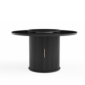 English Elm 55-Inch Round Dining Table Seats Six with Lazy Susan Turntable and Tiered Storage W1162P521775
