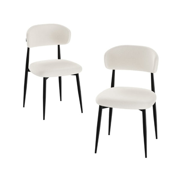 English Elm Set of 2 Modern Farmhouse Dining Chairs Upholstered Curved Back Matte Metal Legs White+Black W1162P521925