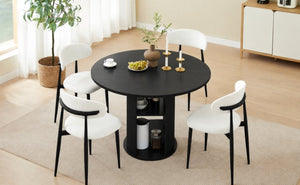 English Elm Set of 2 Modern Farmhouse Dining Chairs Upholstered Curved Back Matte Metal Legs White+Black W1162P521925