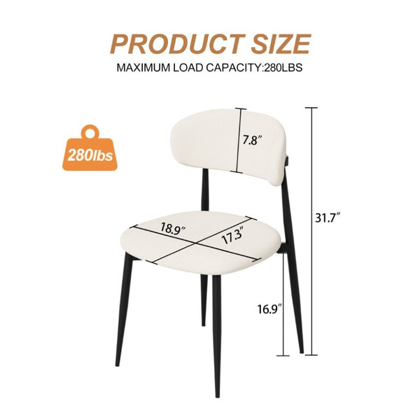 English Elm Set of 2 Modern Farmhouse Dining Chairs Upholstered Curved Back Matte Metal Legs White+Black W1162P521925