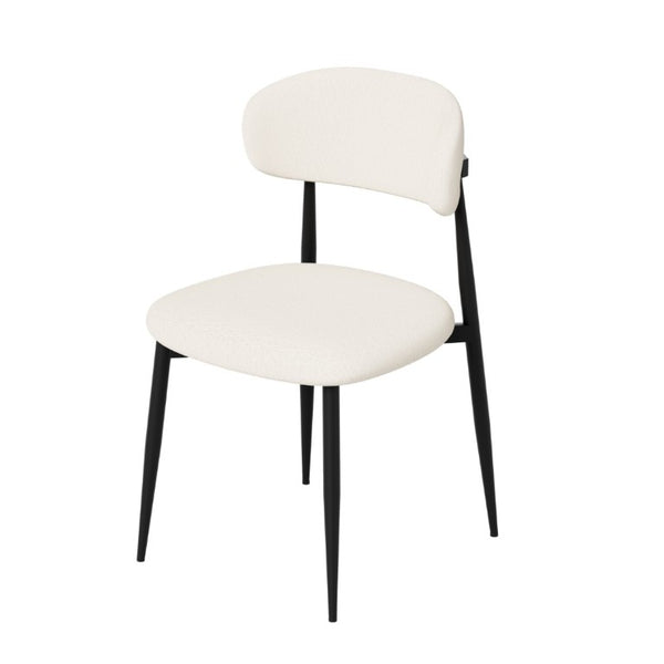 English Elm Set of 2 Modern Farmhouse Dining Chairs Upholstered Curved Back Matte Metal Legs White+Black W1162P521925