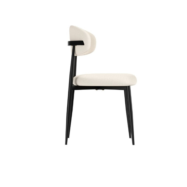 English Elm Set of 2 Modern Farmhouse Dining Chairs Upholstered Curved Back Matte Metal Legs White+Black W1162P521925