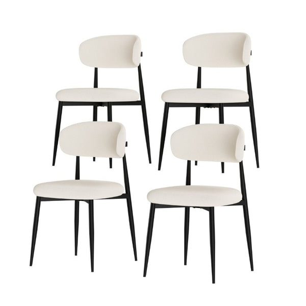 English Elm Set of 2 Modern Farmhouse Dining Chairs Upholstered Curved Back Matte Metal Legs White+Black W1162P521925