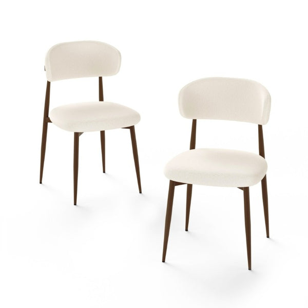 English Elm Set of 2 Modern Farmhouse Dining Chairs Upholstered Curved Back Matte Metal Legs White+Walnut W1162P521927