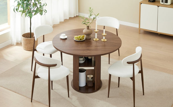 English Elm Set of 2 Modern Farmhouse Dining Chairs Upholstered Curved Back Matte Metal Legs White+Walnut W1162P521927