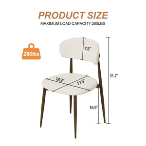 English Elm Set of 2 Modern Farmhouse Dining Chairs Upholstered Curved Back Matte Metal Legs White+Walnut W1162P521927
