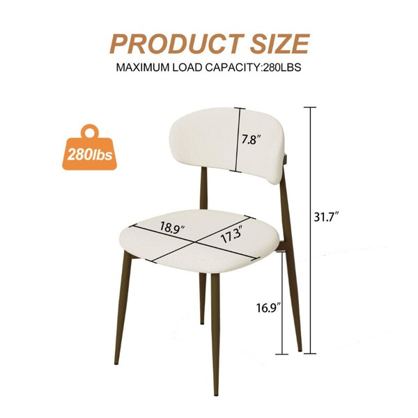 English Elm Set of 2 Modern Farmhouse Dining Chairs Upholstered Curved Back Matte Metal Legs White+Walnut W1162P521927