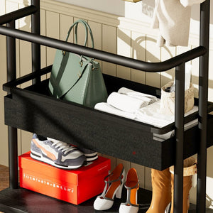 English Elm Sturdy Rolling Metal Coat Rack with Mirror Basket and Hanging Rod for Hallway Use W1162P521937