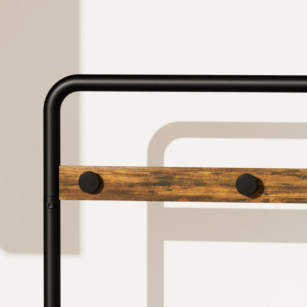 English Elm Sturdy Rolling Metal Coat Rack with Mirror Basket and Hanging Rail for Entryways W1162P521942