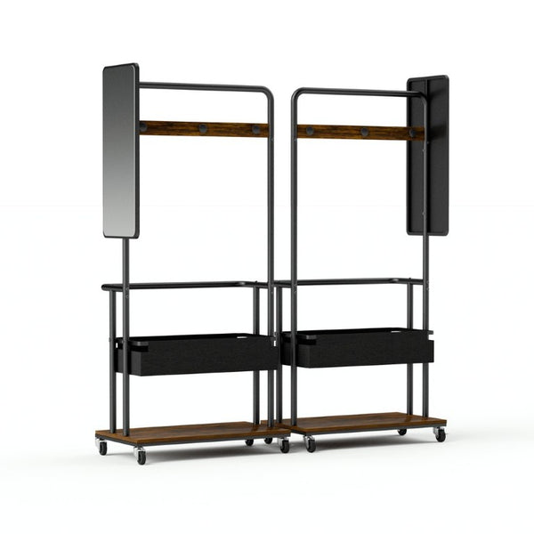 English Elm Sturdy Rolling Metal Coat Rack with Mirror Basket and Hanging Rail for Entryways W1162P521942
