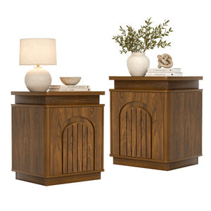 English Elm 63.7Sideboard,storage Cabinet LED Lighting Walnut Grain Arched Doors Modern Living Room W1162P534298