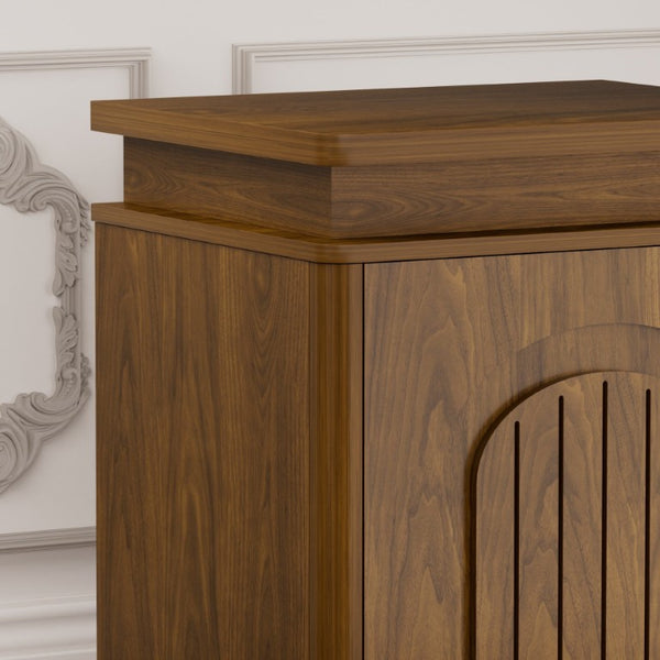 English Elm 63.7Sideboard,storage Cabinet LED Lighting Walnut Grain Arched Doors Modern Living Room W1162P534298