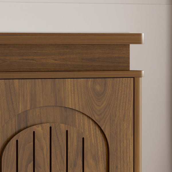 English Elm 63.7Sideboard,storage Cabinet LED Lighting Walnut Grain Arched Doors Modern Living Room W1162P534298