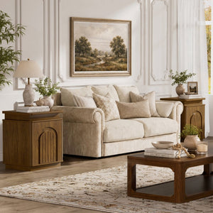 English Elm 63.7Sideboard,storage Cabinet LED Lighting Walnut Grain Arched Doors Modern Living Room W1162P534298