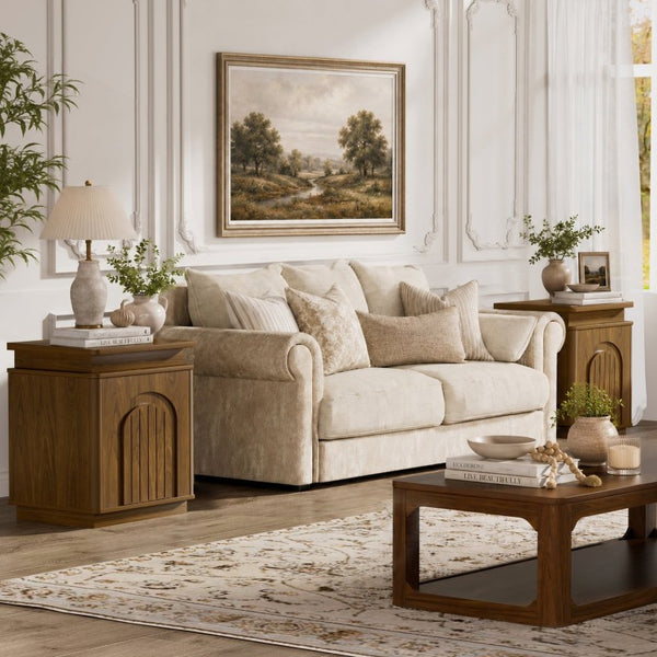 English Elm 63.7Sideboard,storage Cabinet LED Lighting Walnut Grain Arched Doors Modern Living Room W1162P534298