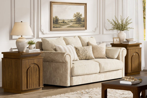 English Elm 63.7Sideboard,storage Cabinet LED Lighting Walnut Grain Arched Doors Modern Living Room W1162P534298